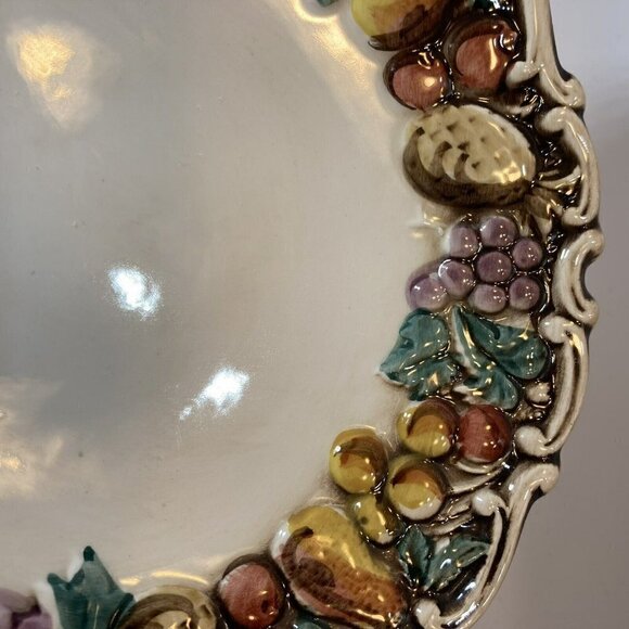 Lefton 1950 Della Robbia Multicolor Fruit Cream Pedestal Serving Plate 8.5” - Picture 4 of 12